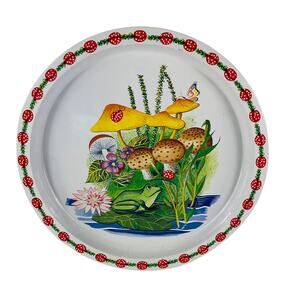 Mushrooms, Frog and Ladybugs around Tin Tray 12 3/4”